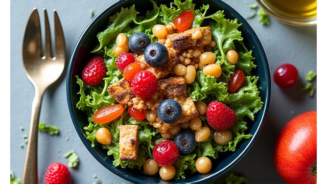A person enjoying a healthy meal with fresh, colorful ingredients