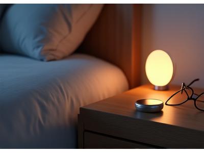 Smart sleep tracking device on a bedside table