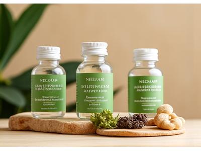 Eco-conscious adaptogen supplement bottles and natural ingredients