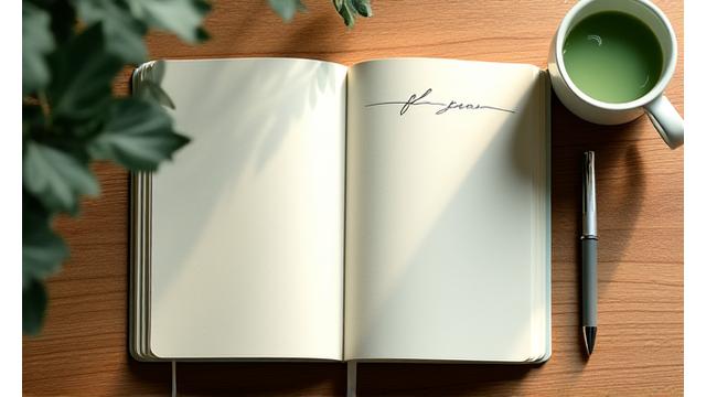 Open journal with green tea, symbolizing daily health blog