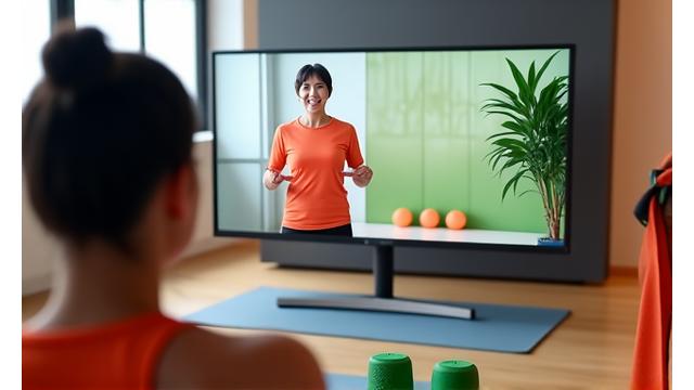 Fitness coach demonstrating low-impact exercises in an online class