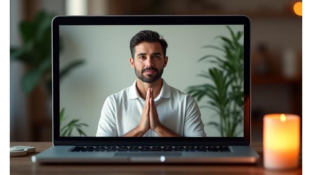 Mindfulness coach guiding a meditation session online