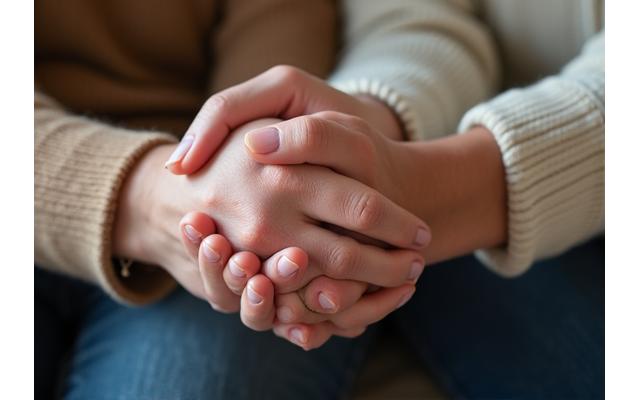 Two hands gently clasped, symbolizing improved relationship and communication skills.
