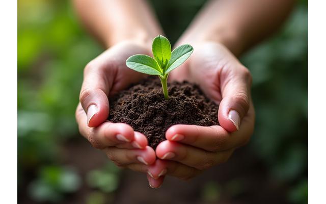 Gentle hands cradling a sprouting plant, symbolizing emotional healing and growth.