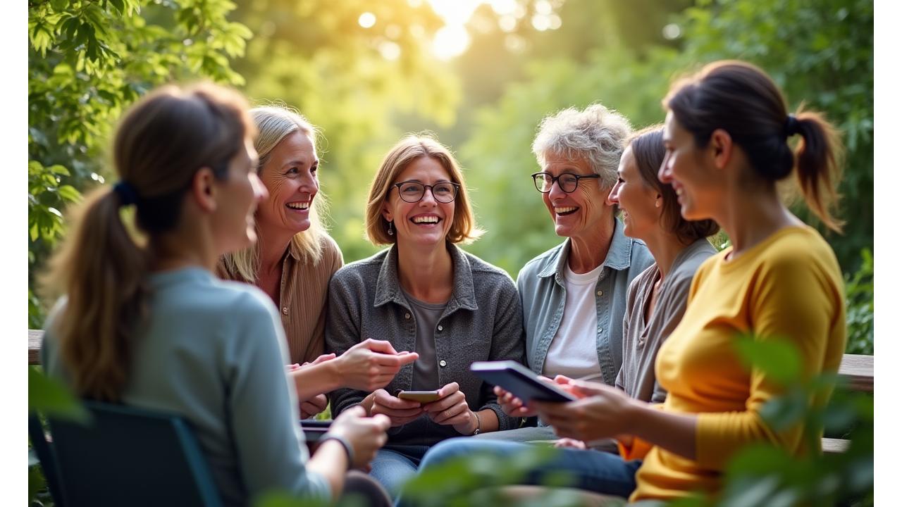 Diverse group of people in discussion, symbolizing community and support