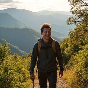 David Chen on a hiking trail in Asheville, looking healthy
